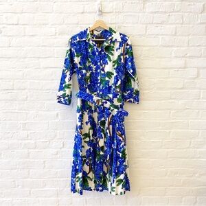 Samantha Sung || Audrey Floral Shirt Dress with Belt and Sash Cotton Blue 10